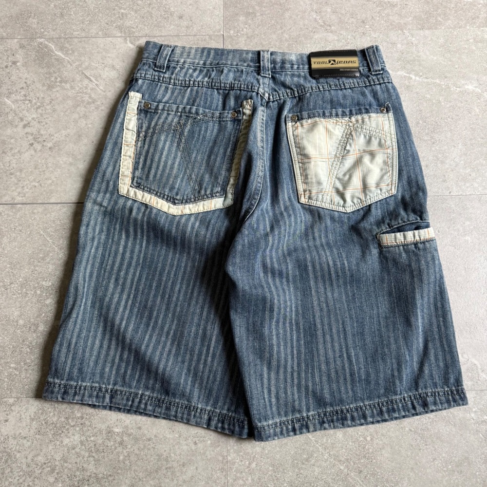 Y2K Baggy Tool Jeans Striped Denim Carpenter Shorts 34
